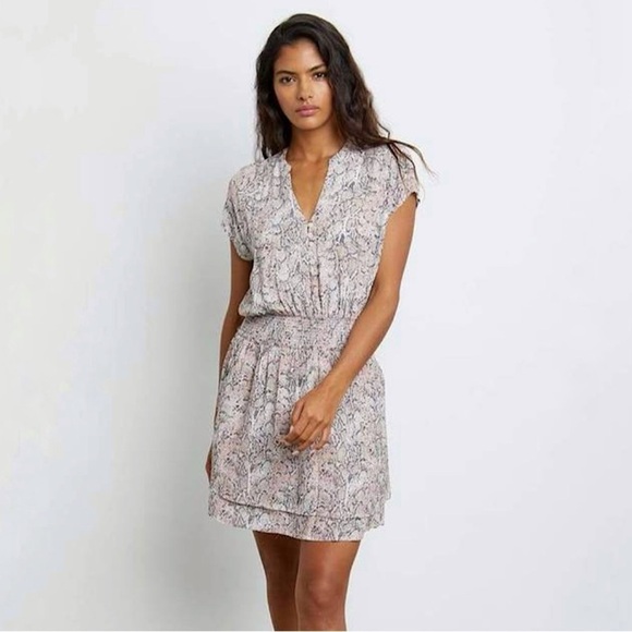 Rails Karla Watercolor Snake Smocked Waist Tiered Mini Dress Small - Picture 1 of 16